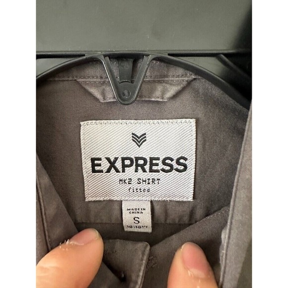 Express Fitted Stretch Cotton Shirt Mens S Small Roll Tab Sleeve Gray Blue LOT - Picture 6 of 16